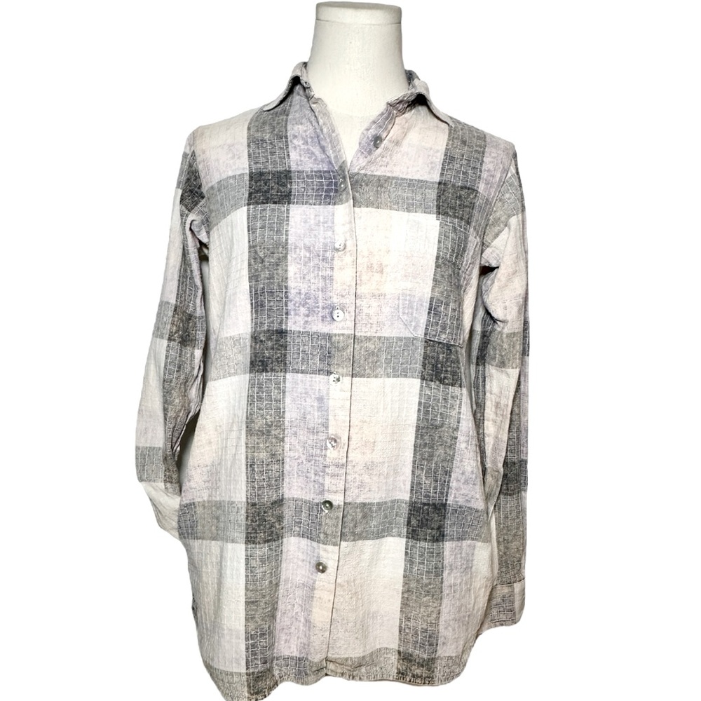 Freepeople‎ Plaid Shirt Womenns size XS 100% cotton lavender & gray (A1)